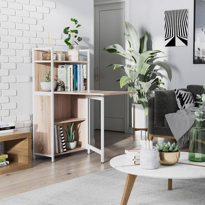 Corner Cabinet with Computer Desk, Pull-out Dining Table in MDF Wood and Metal, 97.5x62x121 cm