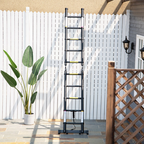 10 Step Folding Telescopic Ladder in Aluminum and Metal for Indoor and Outdoor Use, 320x67x7 cm, Black