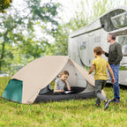 2 Person Camping Tent with 2 Vestibules, 2 Doors, 2 Windows and Carry Bag, 2.8x2.25x1.1 cm, Beige
