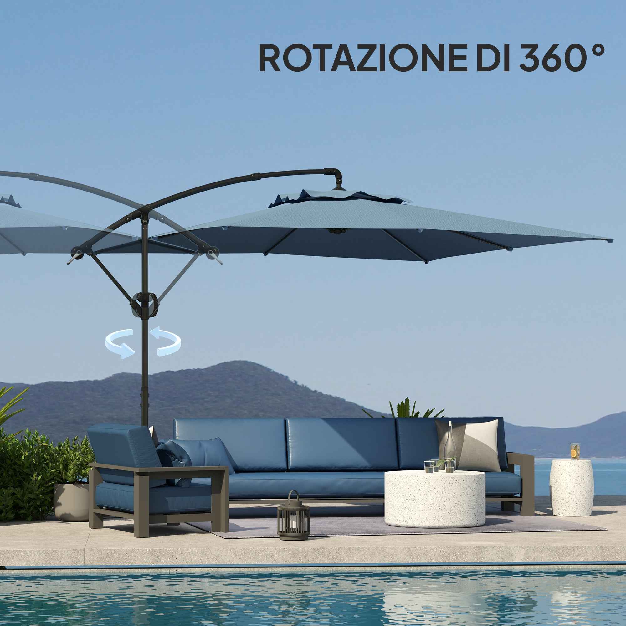 Outsunny 3x3.25m 360° Adjustable Off-Center Garden Umbrella, Light Blue