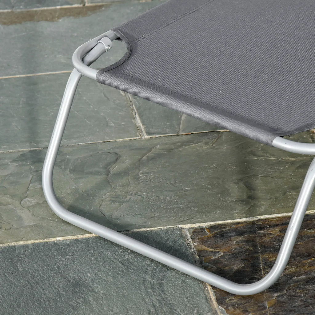 Garden Lounger with 5-Position Adjustable Backrest, Folding Metal and Oxford Fabric Lounger, 187x55x24cm, Grey - Borge' Group Limited