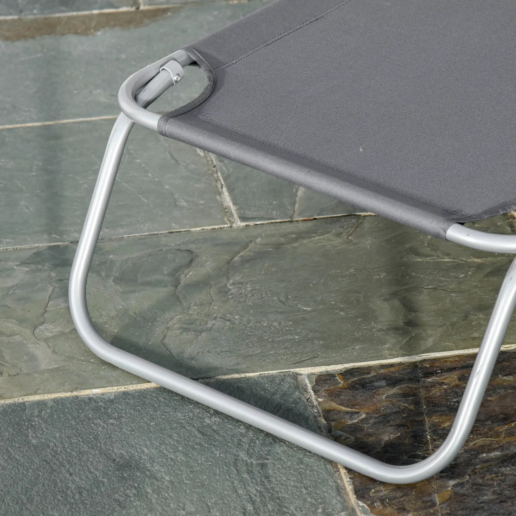 Garden Lounger with 5-Position Adjustable Backrest, Folding Metal and Oxford Fabric Lounger, 187x55x24cm, Grey - Borge' Group Limited