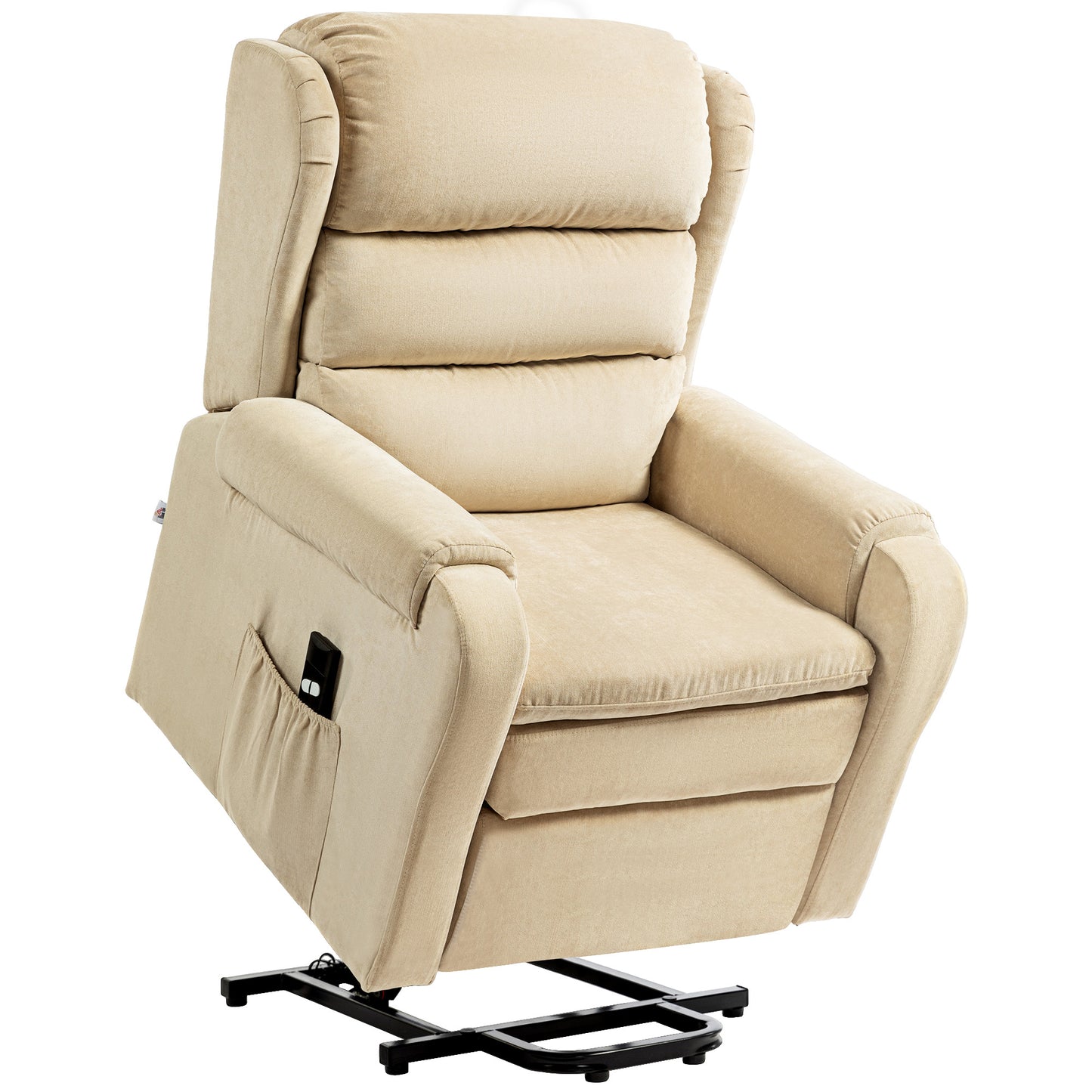 Lifting Armchair 160° Reclining  with Footrest and Remote Control, in Velvet, 85x88x109 cm, Cream