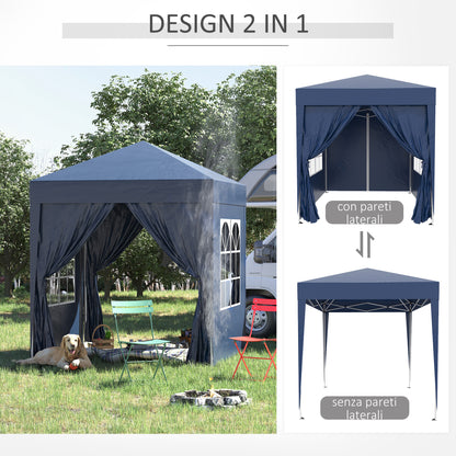 Outsunny folding gazebo pop up 2x2 m with 4 walls removable in polyester and steel, blue - Borgè