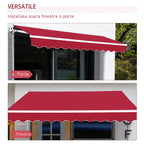 4x2.5m Hand Cranked Metal and Aluminum Outdoor Awning, Dark Red