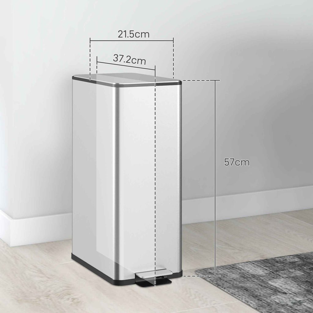 HOMCOM 20L Dustbin with Soft Closure and Removable Bucket, Steel and PP, 21.5x37.2x57 cm, Silver