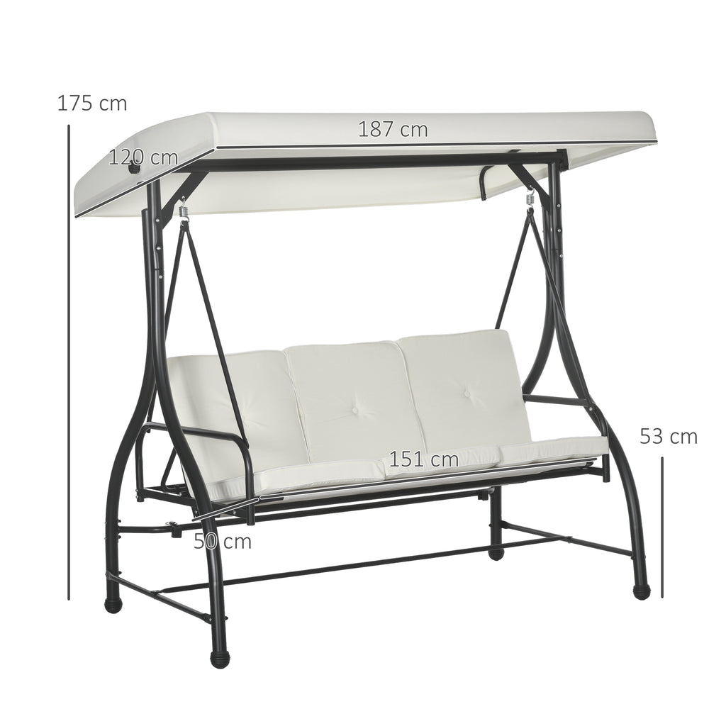 Outsunny Outusunny Swinging 3-Seater Garden Bed with Adjustable Canopy, in Steel and Polyester, 195x117x175 cm, Cream and Black - Borgè