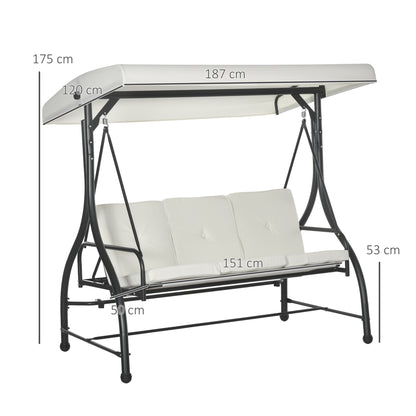 Outsunny Outusunny Swinging 3-Seater Garden Bed with Adjustable Canopy, in Steel and Polyester, 195x117x175 cm, Cream and Black