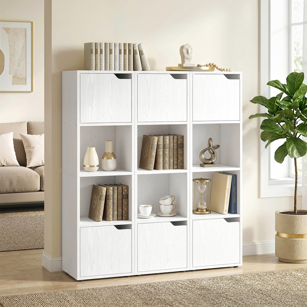 HOMCOM Modern Bookcase with 2 Cabinets and 4 Doors, 30x29x119 cm, White