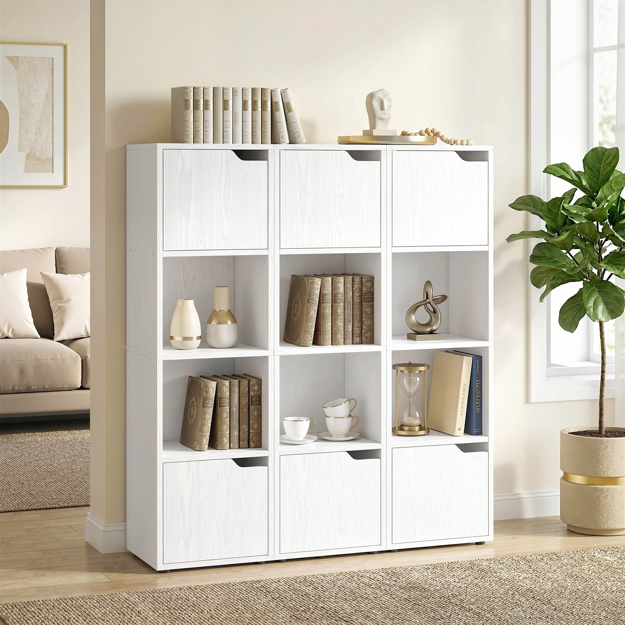 HOMCOM Modern Bookcase with 2 Cabinets and 4 Doors, 30x29x119 cm, White