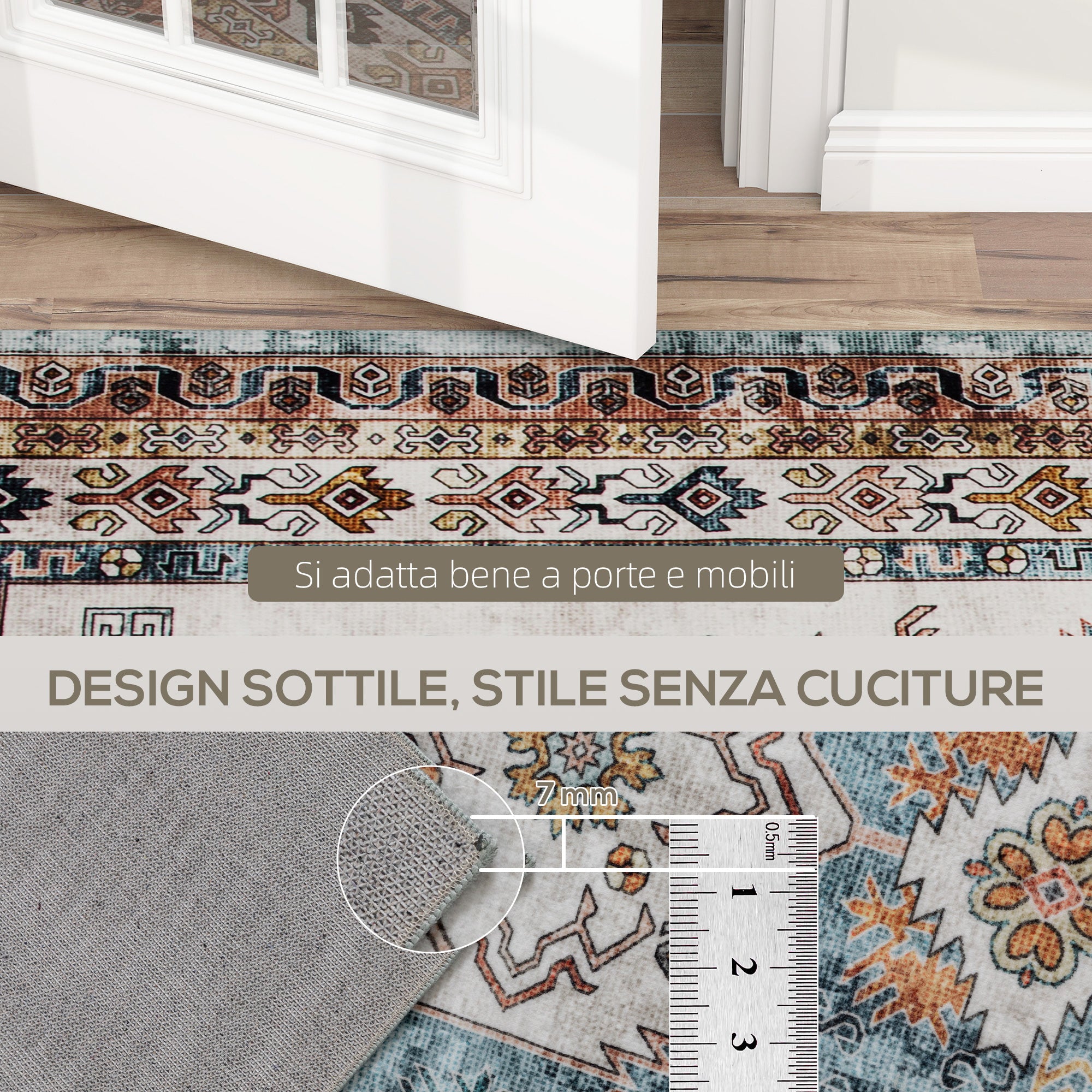 Vintage Non-Slip and Washable Short Pile Rug for Living Room and Bedroom, 230x160 cm, Multicolor