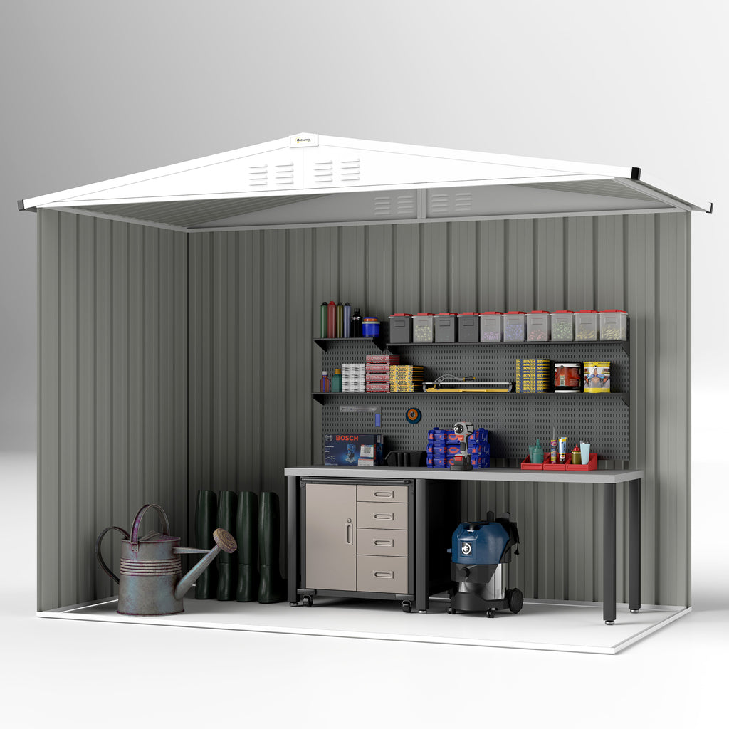Garden Tool Shed in Galvanized Steel with 2 Doors, 246x117x180 cm, Dark Grey