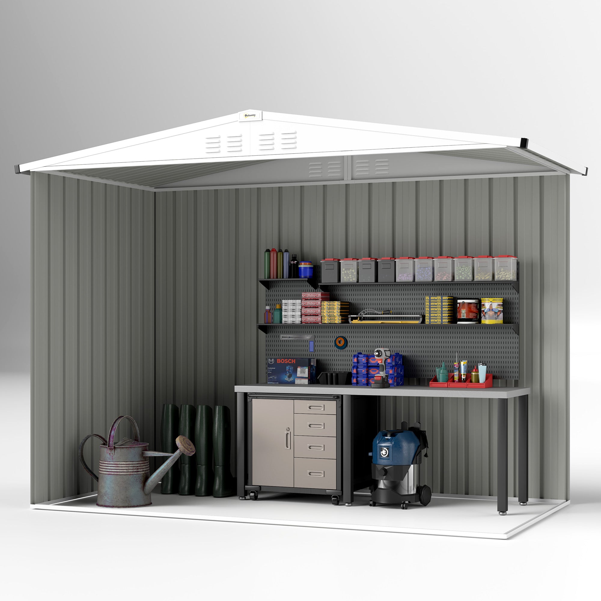 Garden Tool Shed in Galvanized Steel with 2 Doors, 246x117x180 cm, Dark Grey