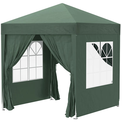 Gazebo 2x2 m Folding with 4 Removable Walls and Carry Bag, in Metal and Polyester, Green