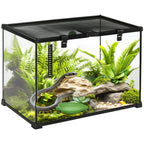 Reptile Terrarium, Reptile Breeding Box, Terrarium Hut, Sliding Lid, Metal Grid, Thermometer, Black