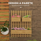 Vertical Slatted Planter with 3 Removable Pots, in Fir Wood, 60x16x80 cm, Burnt Brown