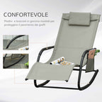 Outsunny Garden Rocking Chair with Headrest and Side Pocket, 150x62x88 cm, Black and Grey