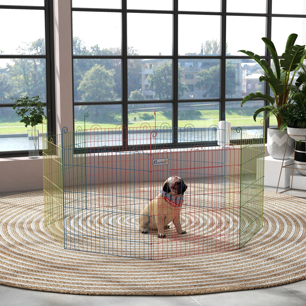 PawHut 8-Panel Dog Gate with Snap Lock, for Medium Dogs, Steel, Ø156x60 cm, Multicolor