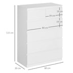White Chest of Drawers | 6 Drawers with Anti-Tip Design, in Chipboard, 80x39x115 cm - Borgè