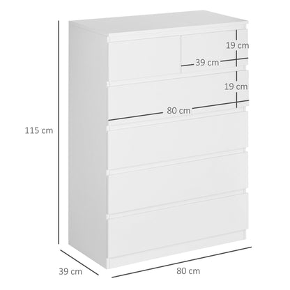 White Chest of Drawers |  6 Drawers with Anti-Tip Design, in Chipboard, 80x39x115 cm