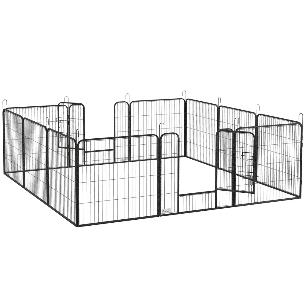 12-Panel Modular Dog Playpen, 80 x 1.5 x 80 cm, Foldable with Steel Door, 12 Pegs, Grey