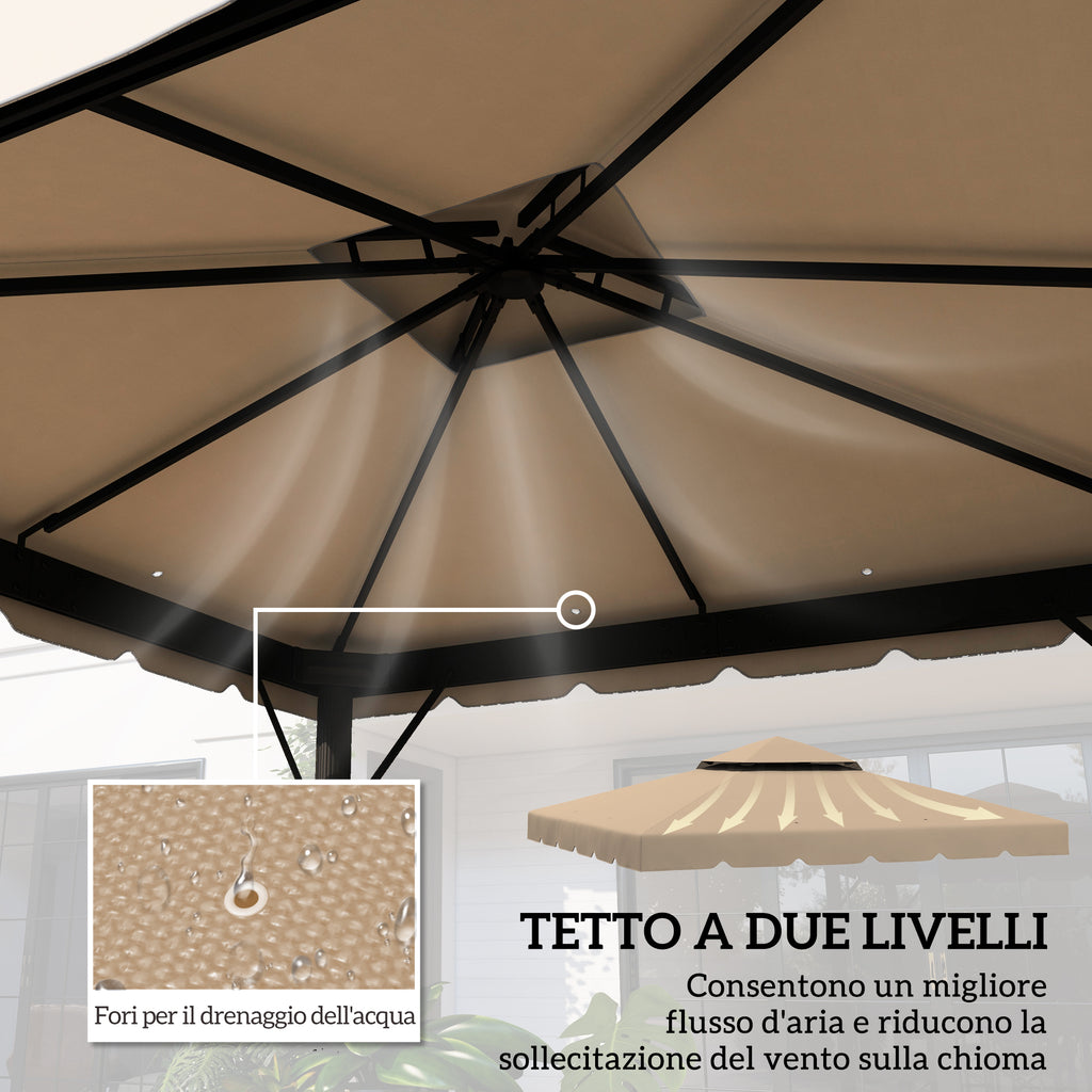 Outsunny 3x3m 2-Tier Gazebo Roof with 8 Drainage Holes in Khaki Polyester