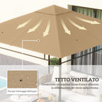 Outsunny 3x3m Polyester Gazebo Replacement Roof with Air Vents and Drainage Holes, Beige