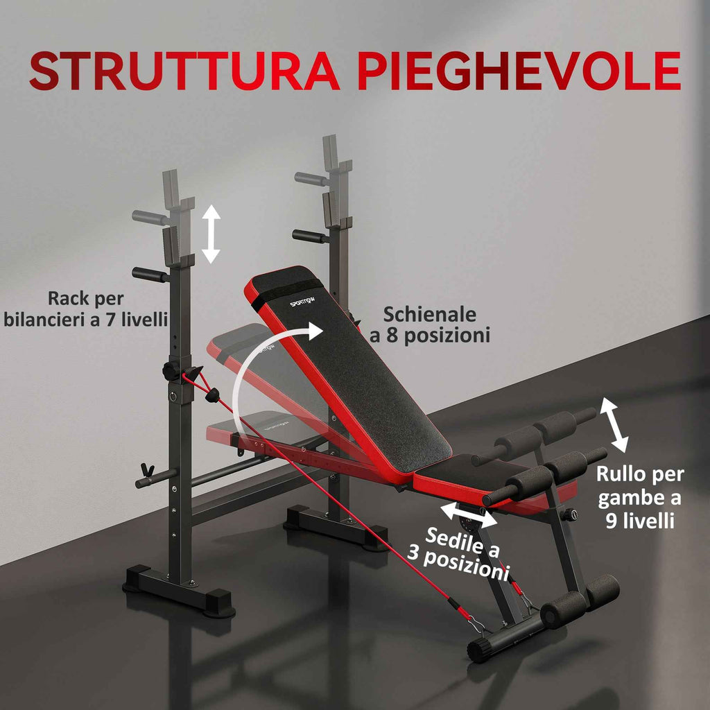 SPORTNOW Fitness Bench with Weight Rack, Adjustable Backrest and Seat, Dip Station, 420 kg Capacity