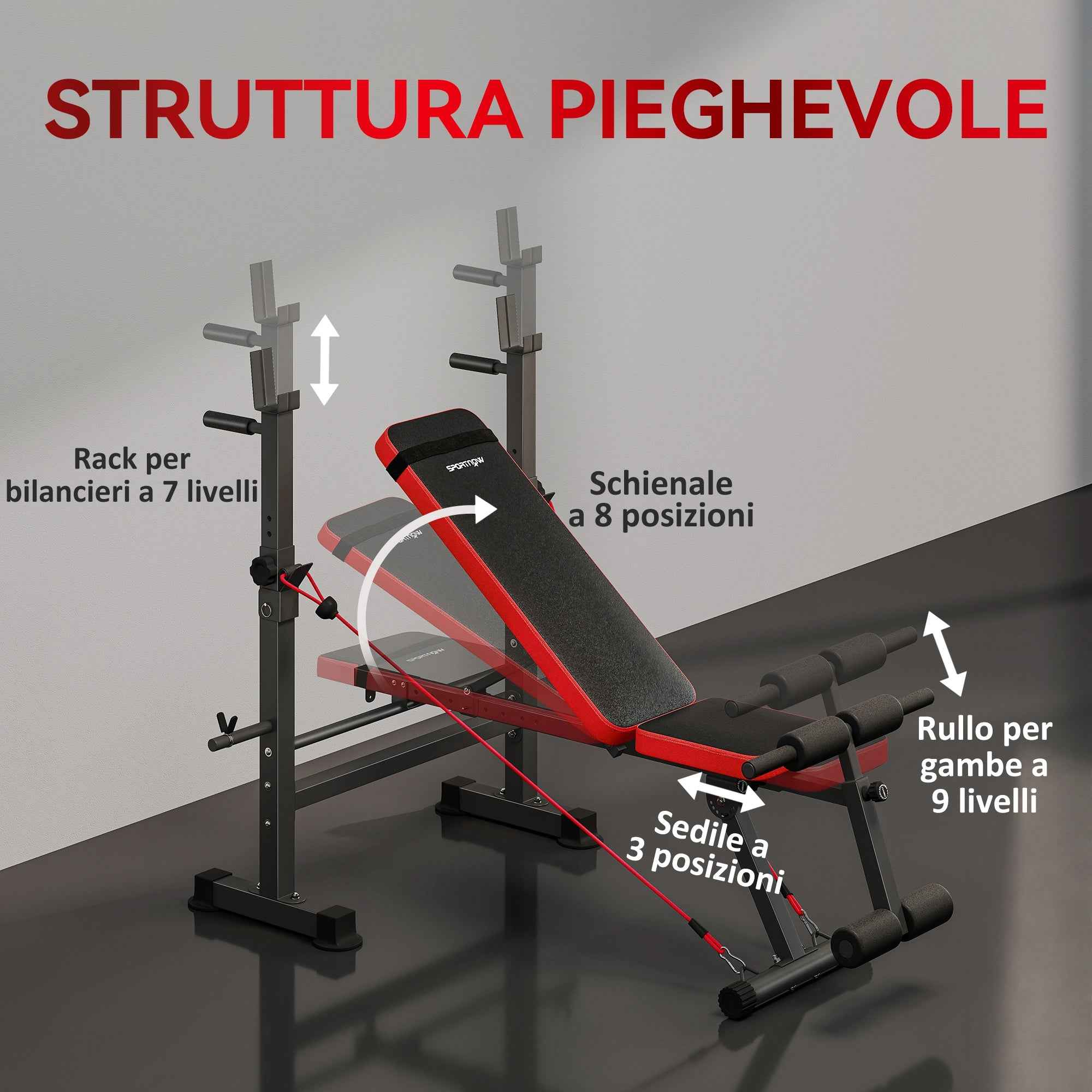 SPORTNOW Fitness Bench with Weight Rack, Adjustable Backrest and Seat, Dip Station, 420 kg Capacity
