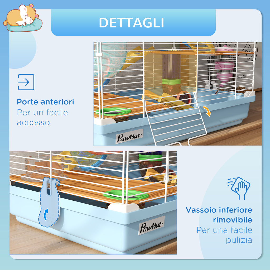5-Level Hamster Cage with Tubes, Wheel, Ladders, House and Bottle, Made of Metal, PP and PS, 46x30x58 cm