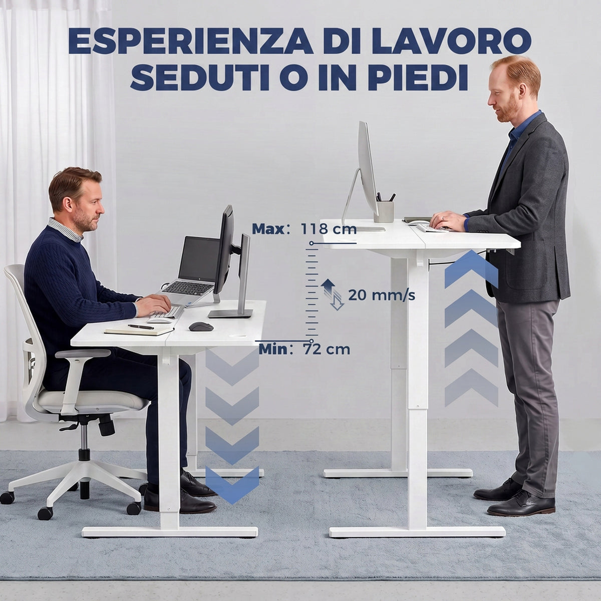 HOMCOM Electric Height-Adjustable Desk with Memory Function, 100x60x72-118 cm, White