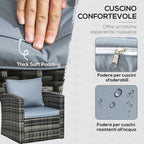 6-Piece Outdoor Set with 2 Storage Tables, 2 Sofas and 2 Armchairs, in Rattan and Steel, Grey