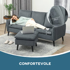 3 Seater Corner Sofa with Reversible Chaise Longue, in Velvet Effect Fabric, 196x140x88 cm, Charcoal Grey