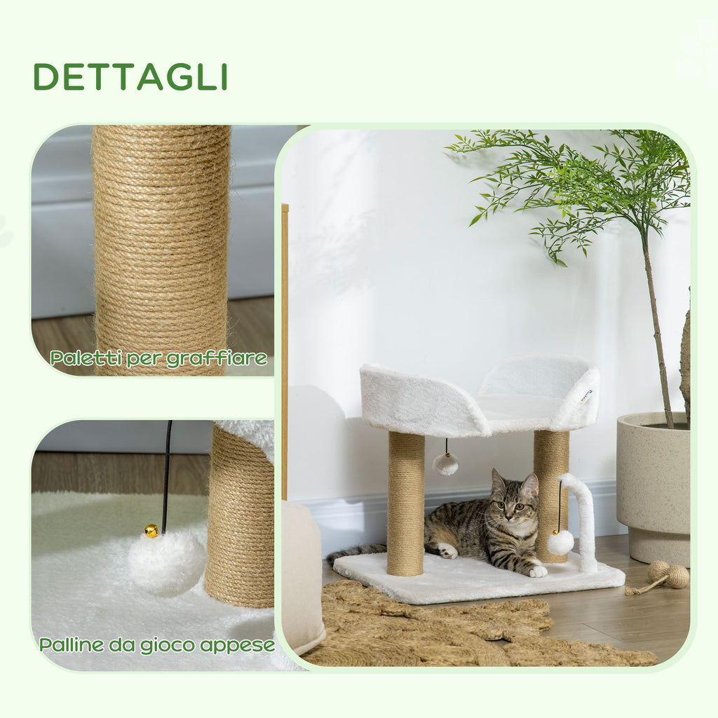 Cat Tower for Cats up to 5kg in Chipboard with Scratching Post and Toy Balls, 48x38x42 cm, Yellow and White