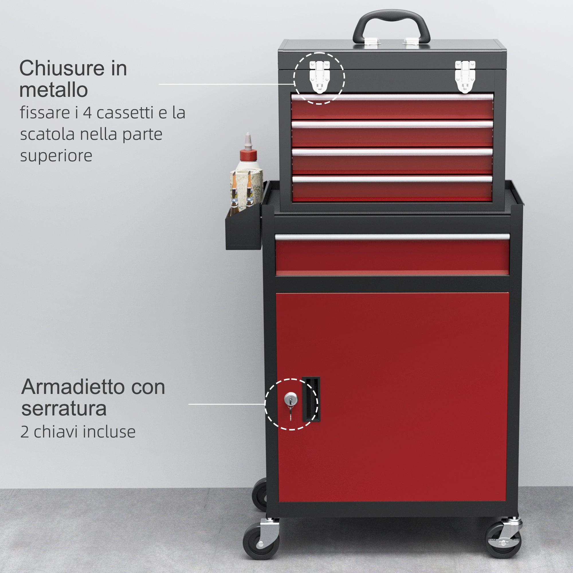 HOMCOM Tool Trolley 5 Drawers, Removable Box and Cabinet with Steel Key, Red - Borgè