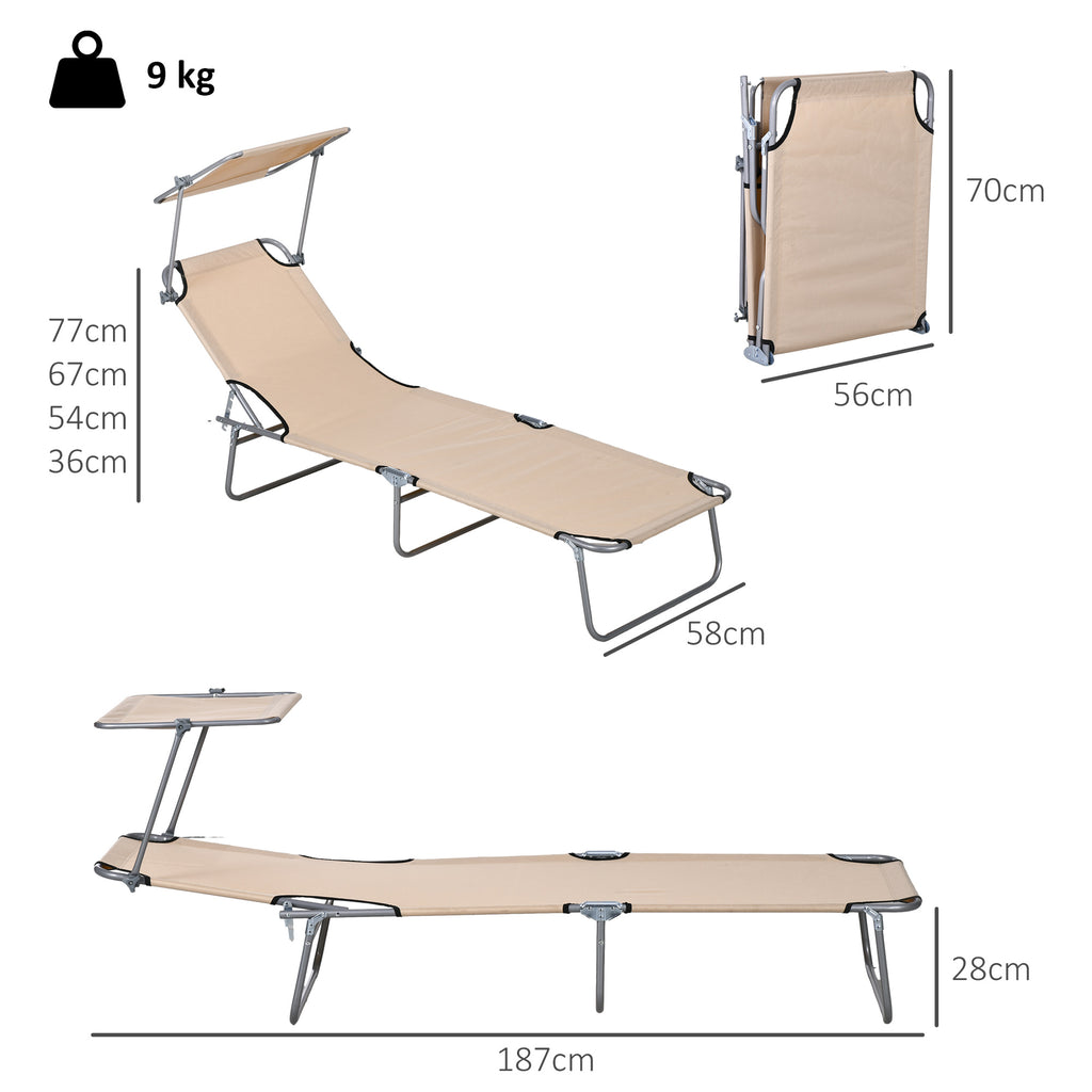 Outsunny Set of 2 Folding Garden Loungers with Adjustable Canopy, Oxford Fabric and Metal, 187x58x36 cm, Brown