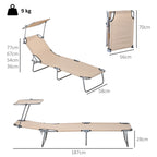 Outsunny Set of 2 Folding Garden Loungers with Adjustable Canopy, Oxford Fabric and Metal, 187x58x36 cm, Brown