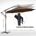 Outdoor Umbrella Ø3x2.5 m with Cross Base and Crank, in Steel and Polyester, Coffee Color