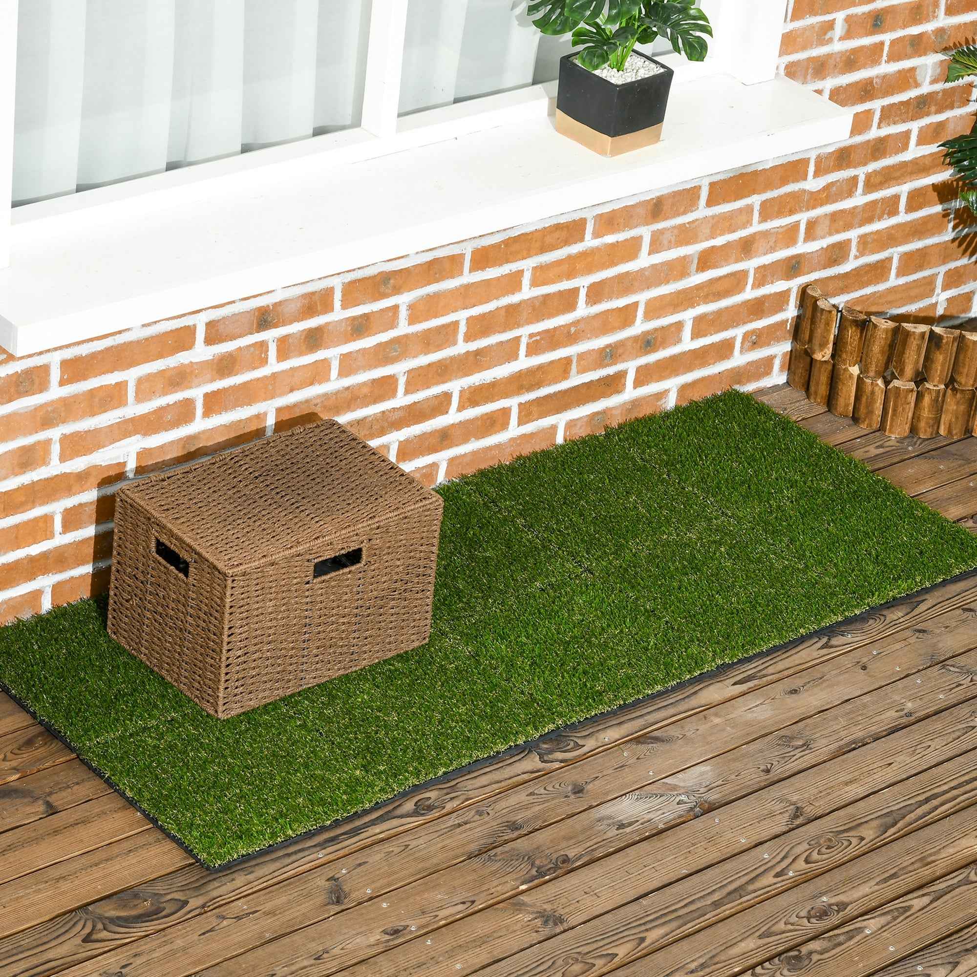 Outsunny Artificial Grass, Realistic Synthetic Lawn, 30x30cm, Dark Green