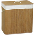 HOMCOM Bamboo Laundry Hamper with Lid, 144L, 3 Compartments, Removable and Washable Bag, Handles, Brown