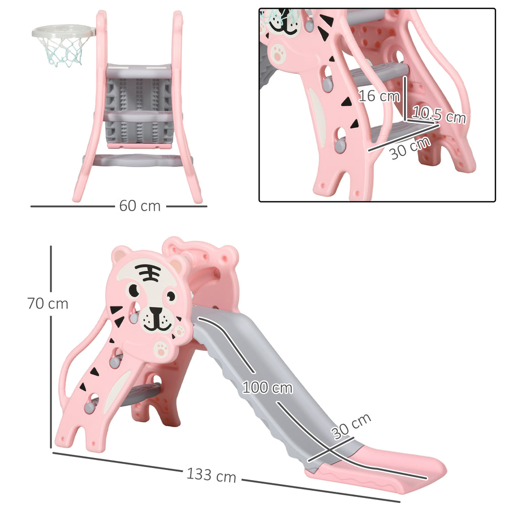 Slide for Children 18-36 Months with Side Basketball Hoop, Plastic, 133x60x70 cm, Pink and Grey