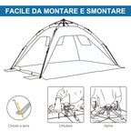 Pop Up Beach Tent with Zipper Door, in Polyester and Fiberglass, 220x173x120 cm, Sky Blue and Gray