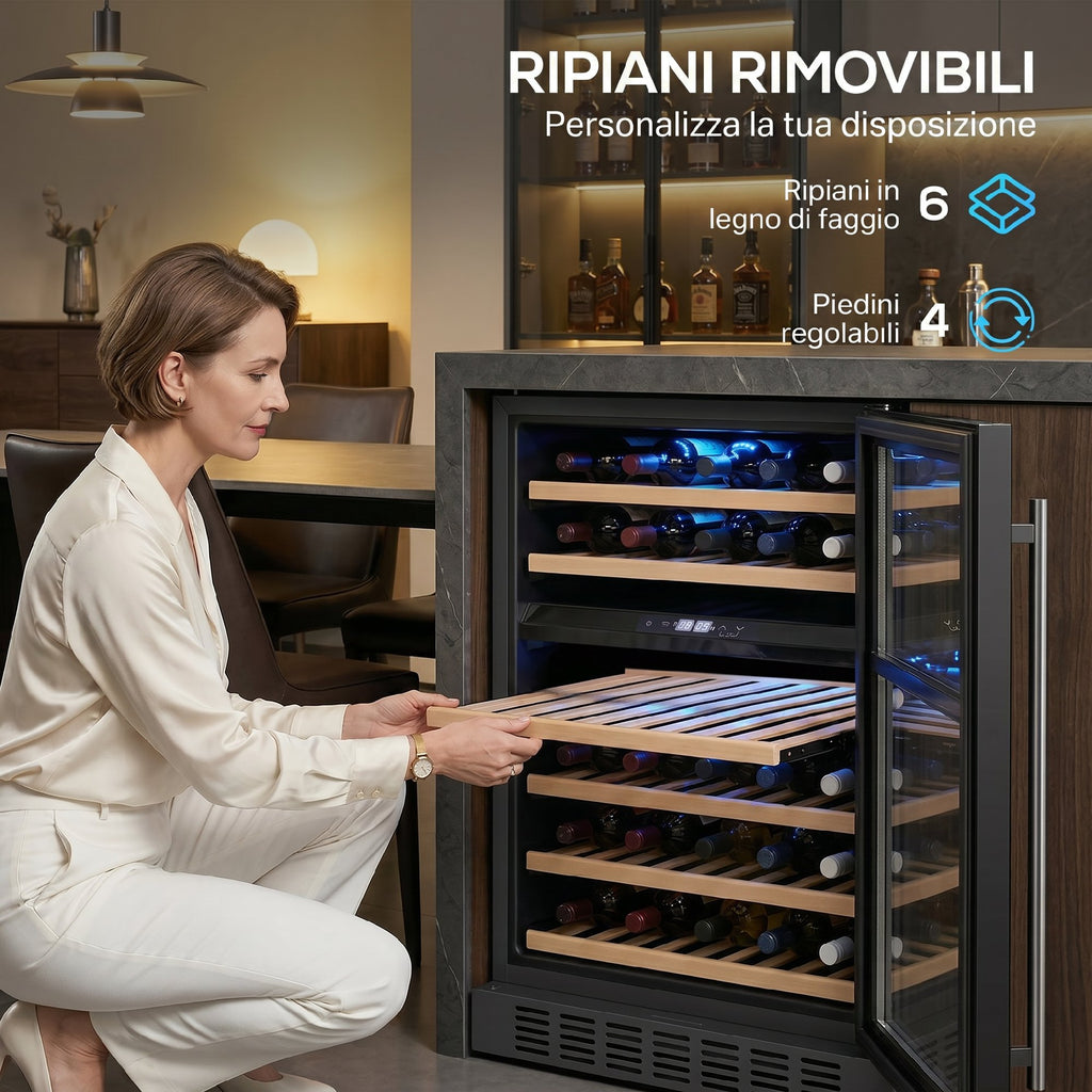 HOMCOM Wine Cooler, Dual Temperature, 5–18°C, 46 Bottles, 131L, Triple Tempered Glass Door, Black