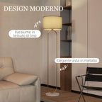 Modern Floor Lamp with Fabric Shade, Double Metal Tube and Foot Switch, Gold