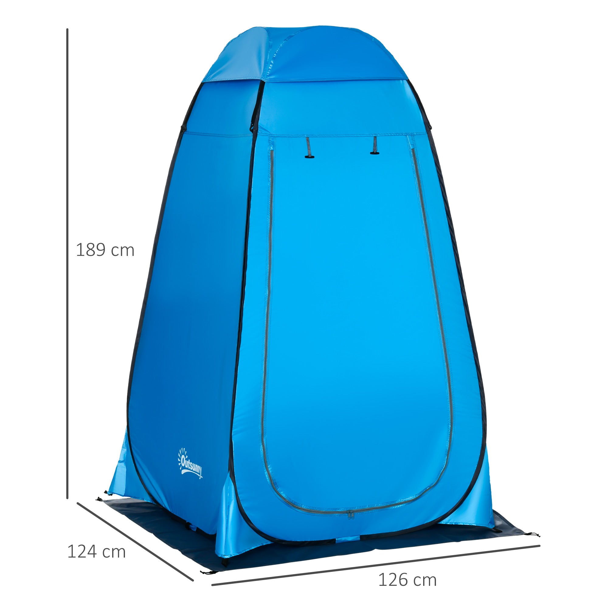 Camping and Beach Shower Tent with Zipper Door and Transport Bag, 126x124x189 cm, Blue