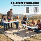 Outsunny 2-Height Folding Camping Table with Handle, HDPE, 120x60x74 cm, White