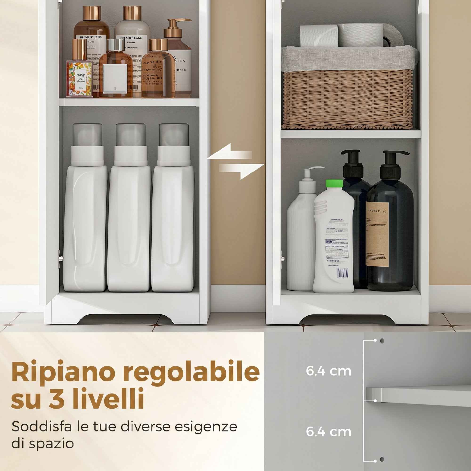 HOMCOM Tall Bathroom Cabinet, Freestanding Unit with Adjustable Shelf