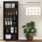 Minimal Storage Unit with 2 Cabinets and Adjustable Shelves, Black Wood, 59x31x155 cm