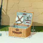 Wicker Picnic Basket for 2 People with Plates, Goblets, Corkscrew and Cutlery, 40x30x20 cm, Brown