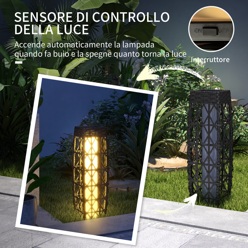 Solar Garden Lamp with LED Lighting, in Steel and PE Rattan, 20x20x68 cm, Gray